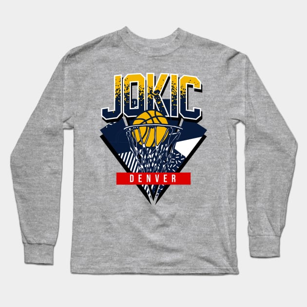 Jokic Retro Denver Basketball Throwback Long Sleeve T-Shirt by funandgames